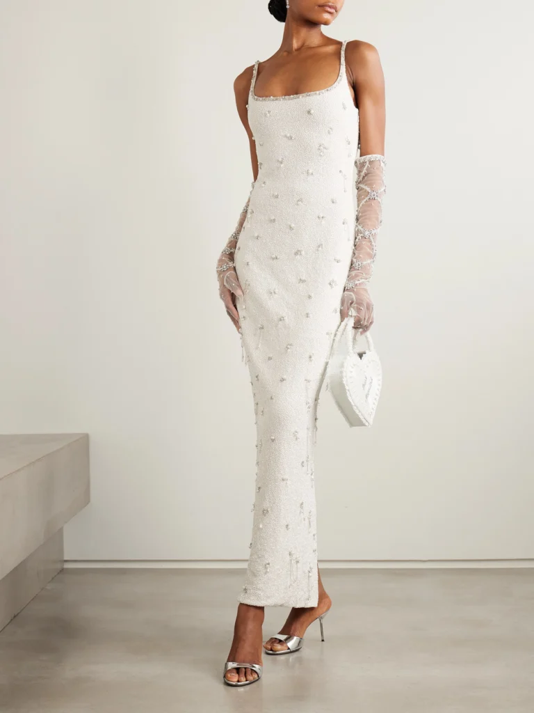 Clio Peppiatt Droplet Embellished Beaded Stretch-tulle Gown