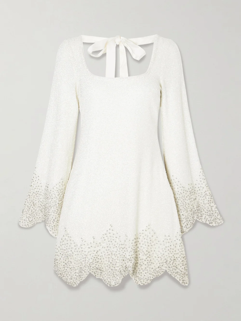 Clio Peppiatt Embellished Scalloped Stretch-tulle Mini Dress in ivory
