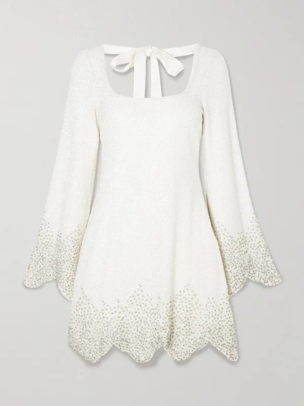Clio Peppiatt Embellished Scalloped Stretch-tulle Mini Dress