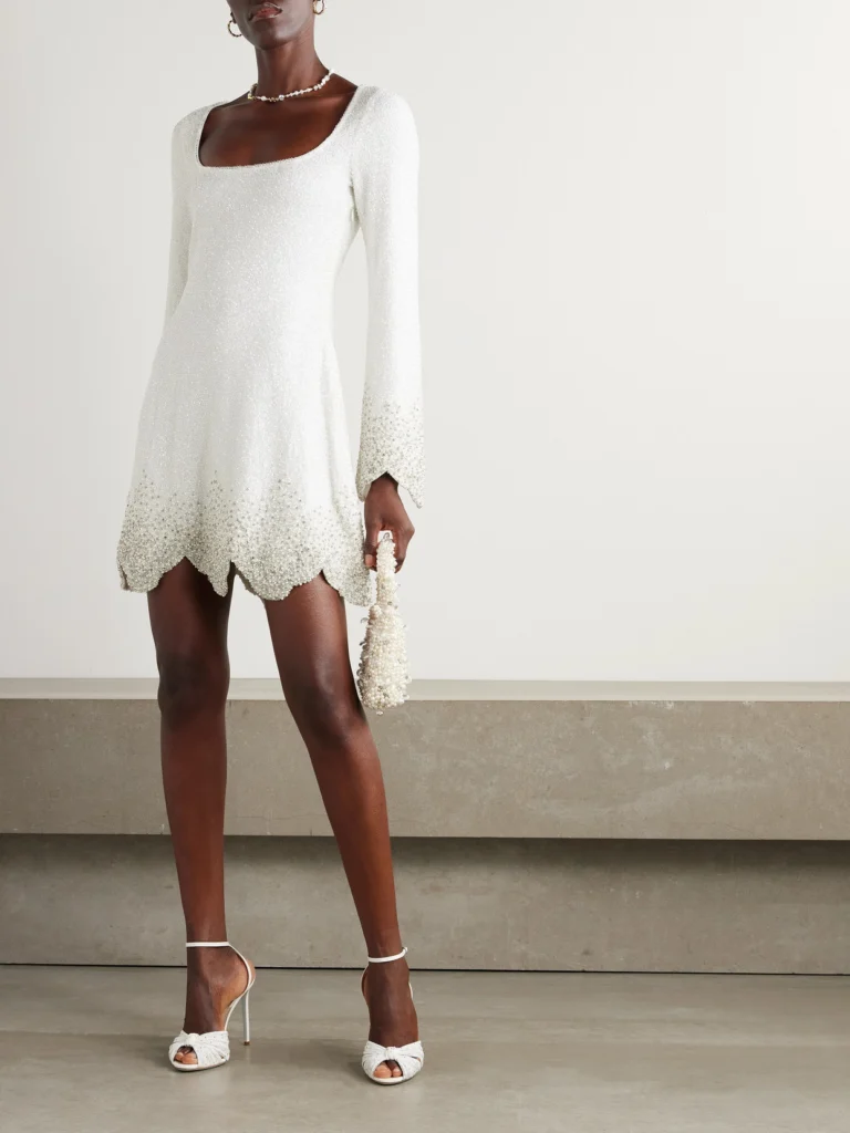 Clio Peppiatt Embellished Scalloped Stretch-tulle Mini Dress