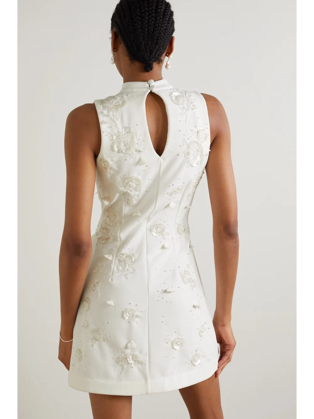 Back view of the Clio Peppiatt Embellished Stretch-crepe Mini Dress