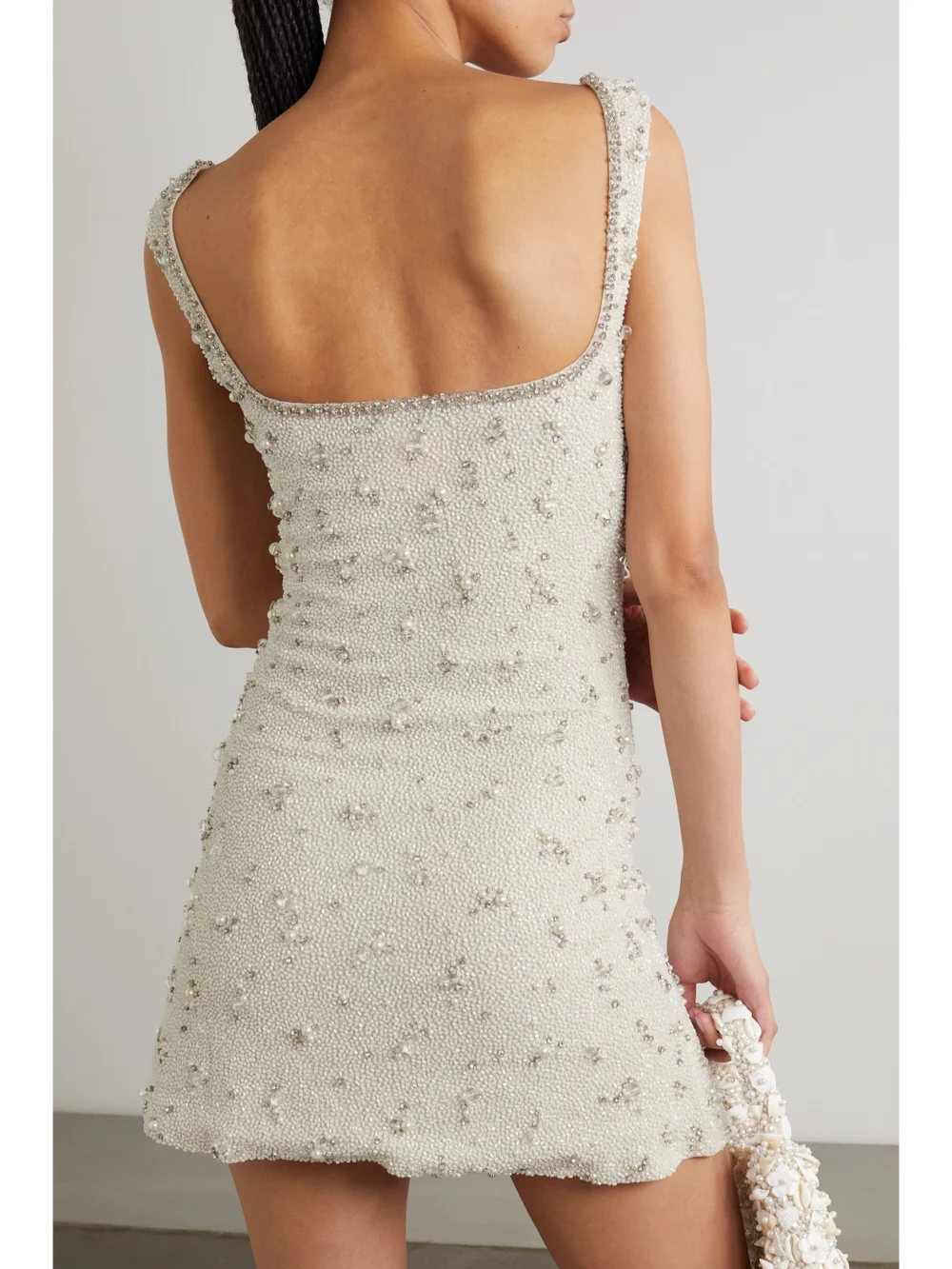 Back view of the Clio Peppiatt Embellished Stretch-tulle Mini Dress