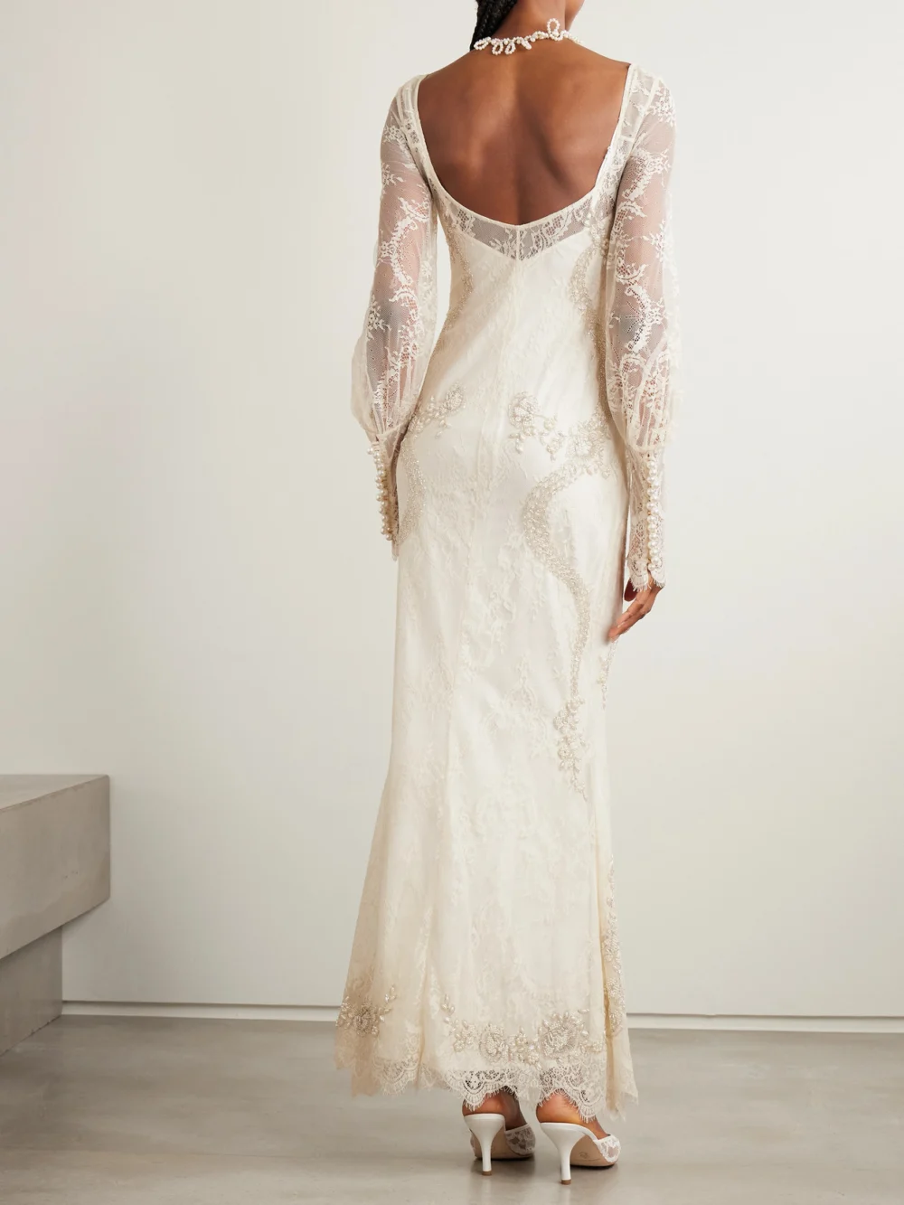 Back view of the Clio Peppiatt Flora Embellished Lace Gown