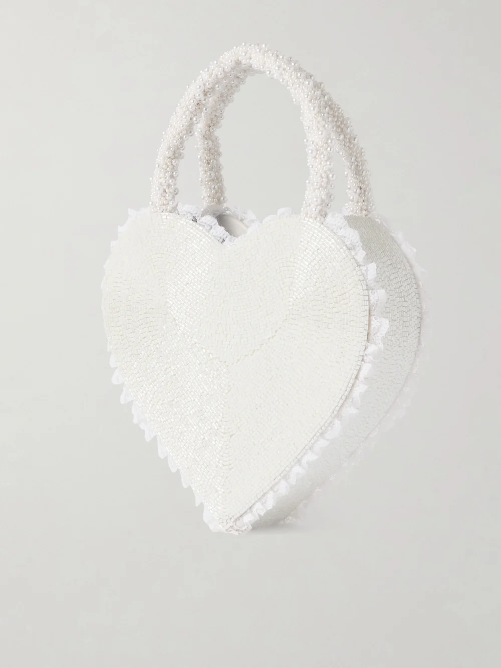 Back view of the Clio Peppiatt Just Married Lace-trimmed Beaded Twill Tote