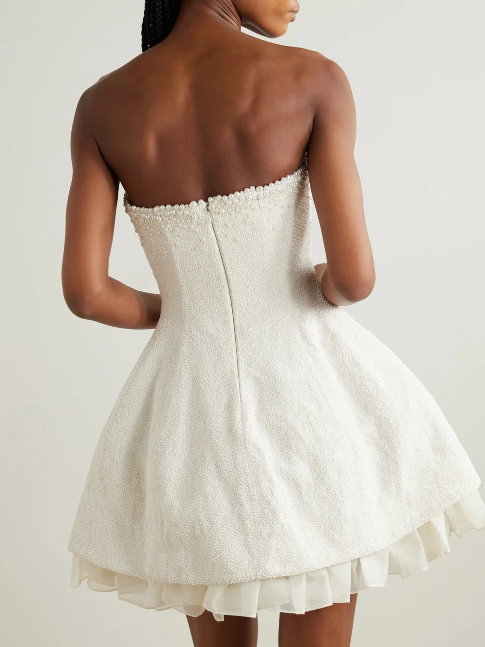 Back view of the Clio Peppiatt Olympia Strapless Embellished Stretch-tulle Mini Dress