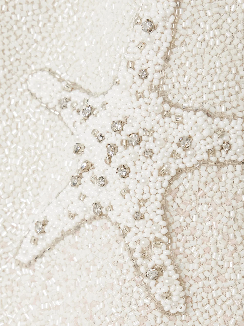 Close-up detail of the Clio Peppiatt Seashell Crystal-embellished Beaded Stretch-tulle Mini Dress