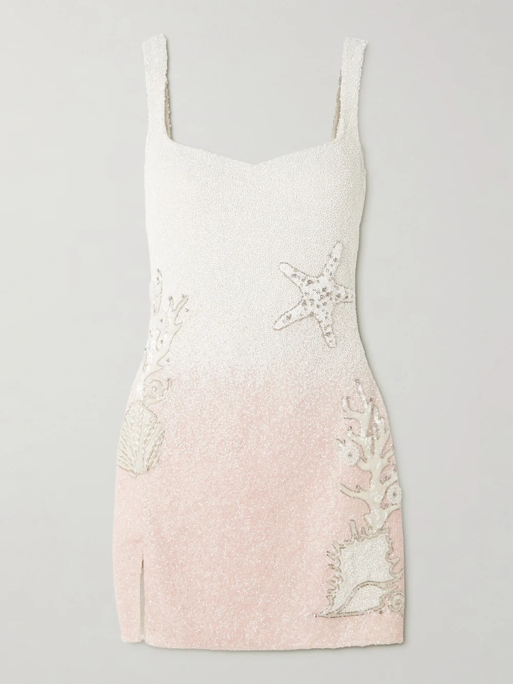 Clio Peppiatt Seashell Crystal-embellished Beaded Stretch-tulle Mini Dress in blush