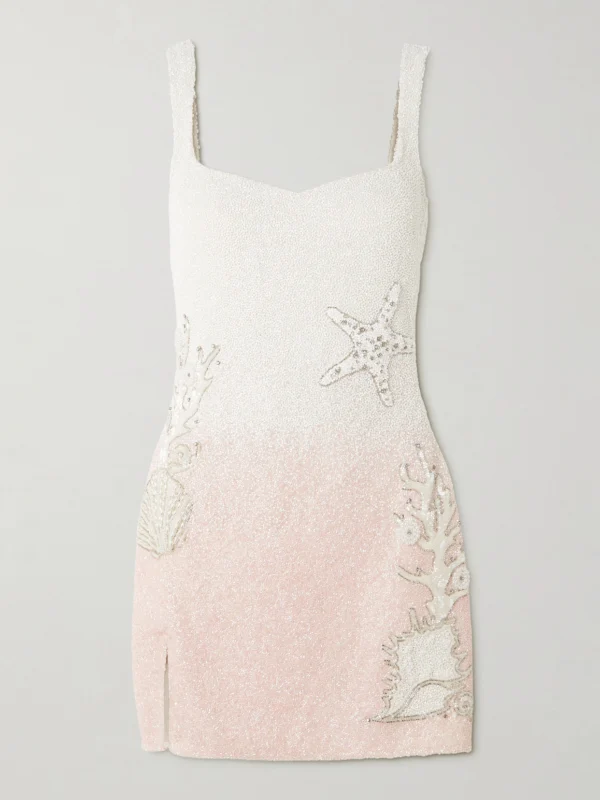 Clio Peppiatt Seashell Crystal-embellished Beaded Stretch-tulle Mini Dress