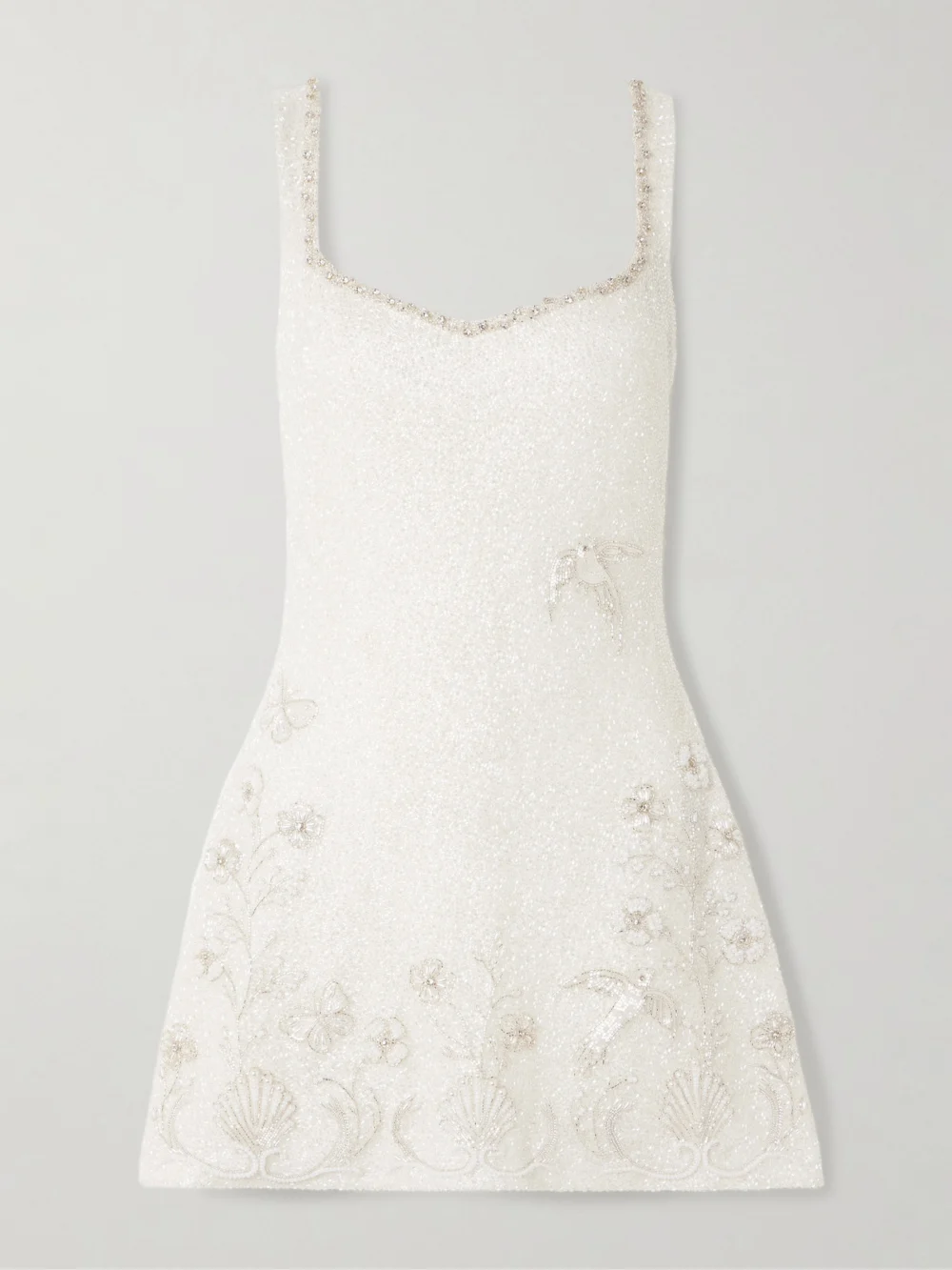 Clio Peppiatt Snowdrop Embellished Beaded Stretch-tulle Mini Dress in white