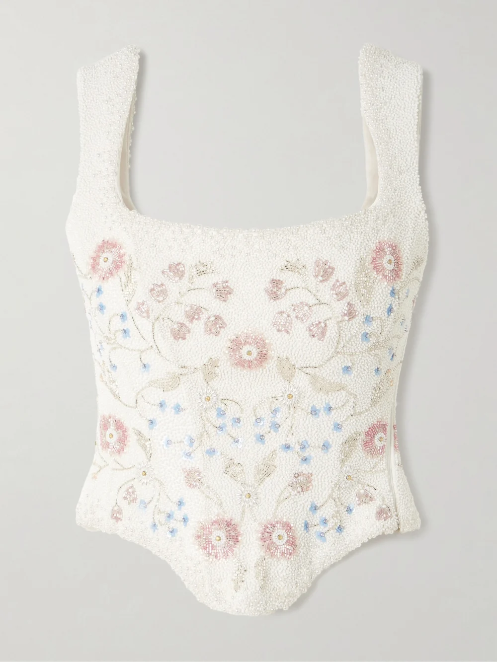Clio Peppiatt Sophie Embellished Beaded Stretch-tulle Bustier Top in white