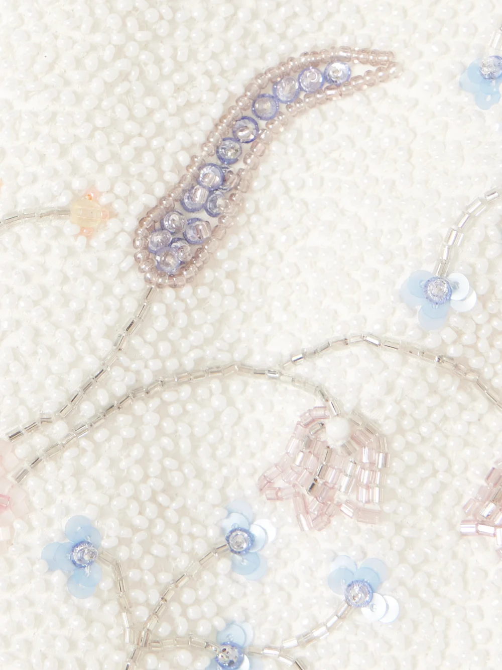 Close-up detail of the Clio Peppiatt Sophie Satin-trimmed Embellished Beaded Stretch-tulle Mini Skirt