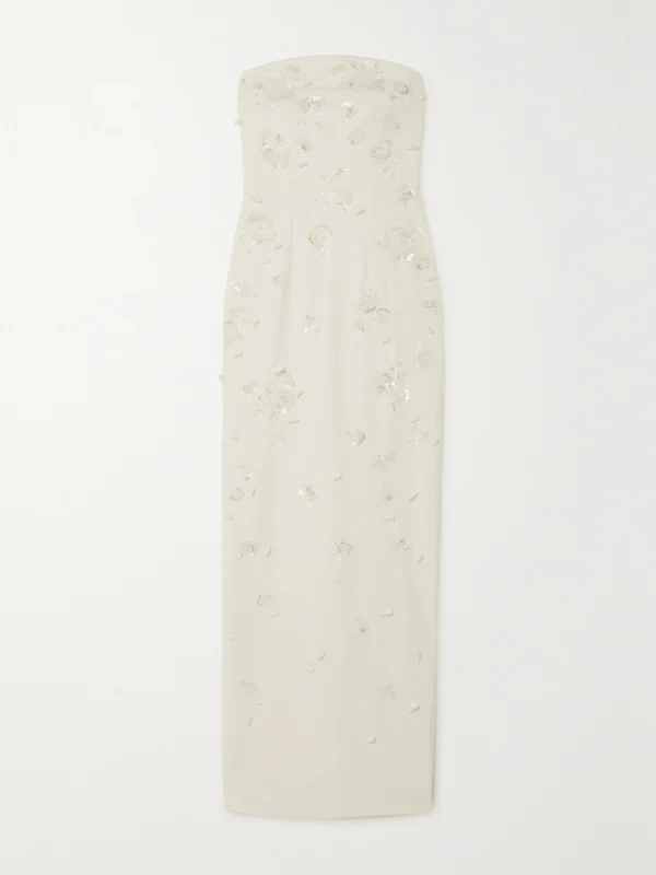 Clio Peppiatt Strapless Embellished Stretch-crepe Gown