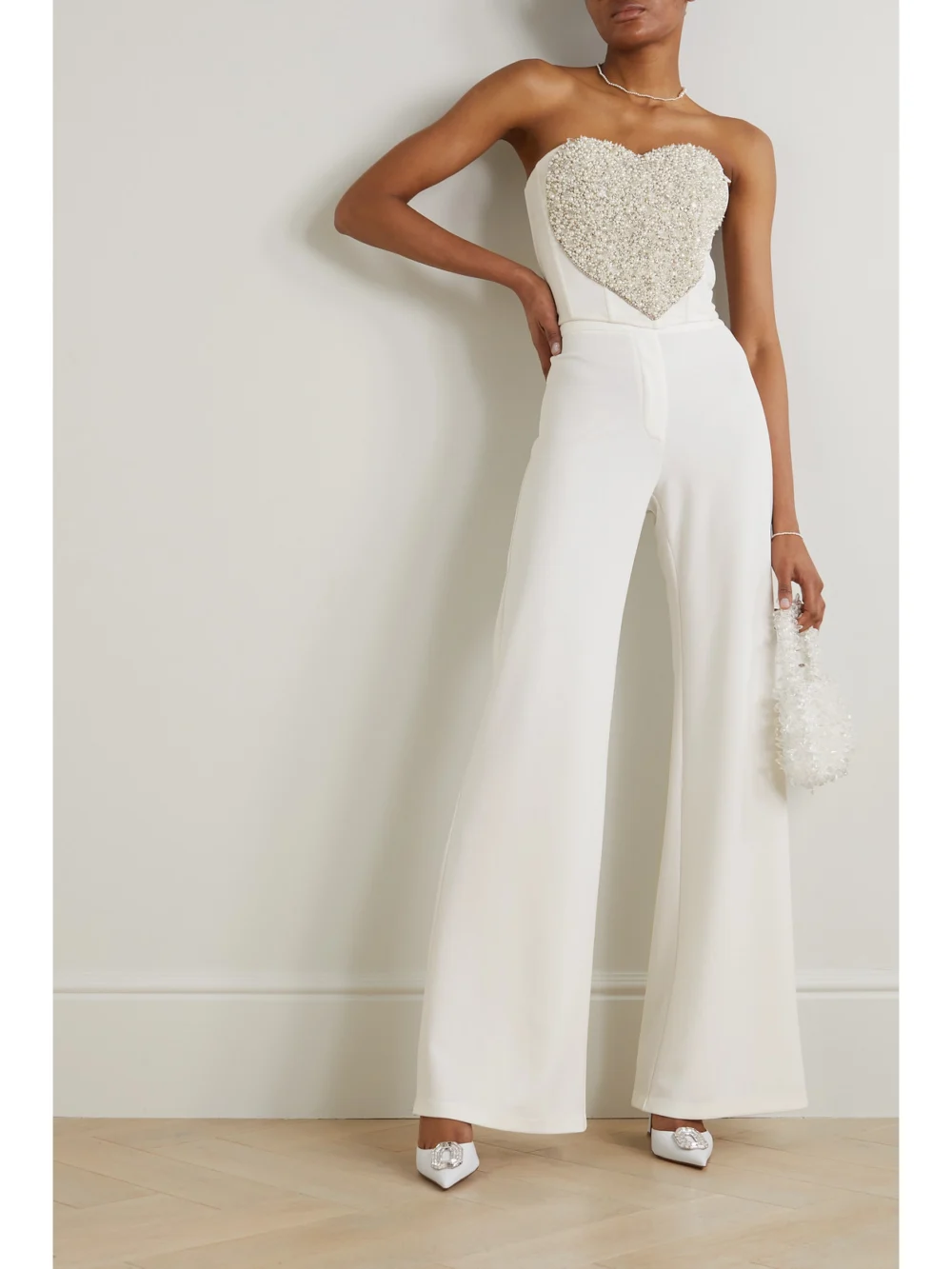 Clio Peppiatt Stretch-crepe Wide-leg Pants, worn by a model