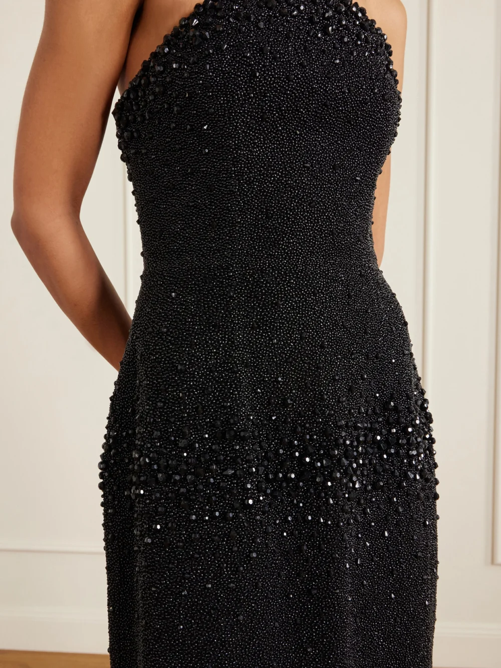 Close-up detail of the Clio Peppiatt Tina Strapless Embellished Crepe Gown