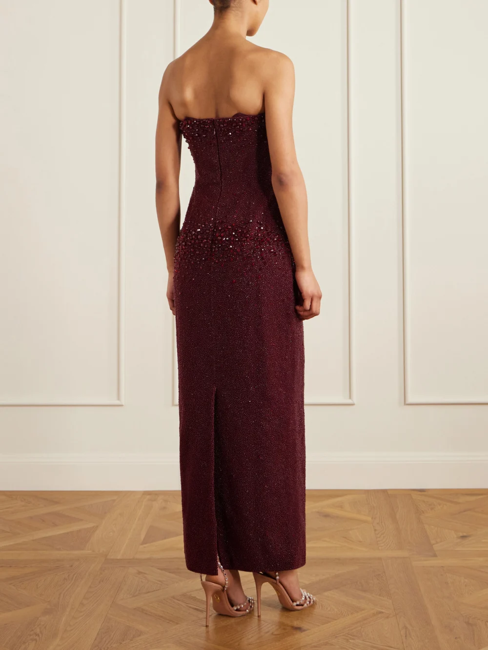 Back view of the Clio Peppiatt Tina Strapless Embellished Crepe Gown