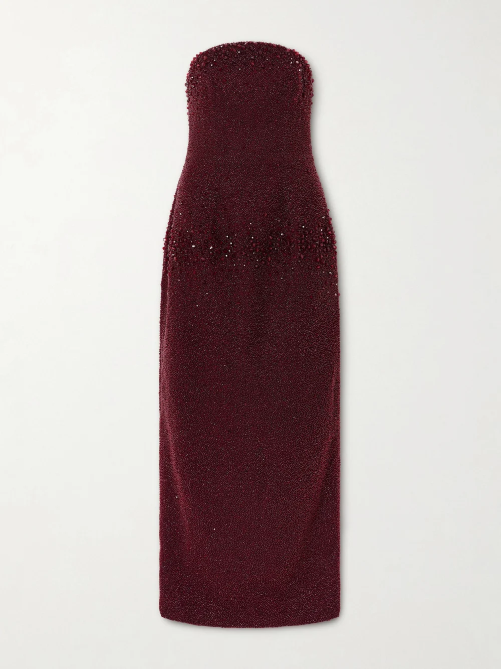 Clio Peppiatt Tina Strapless Embellished Crepe Gown in burgundy
