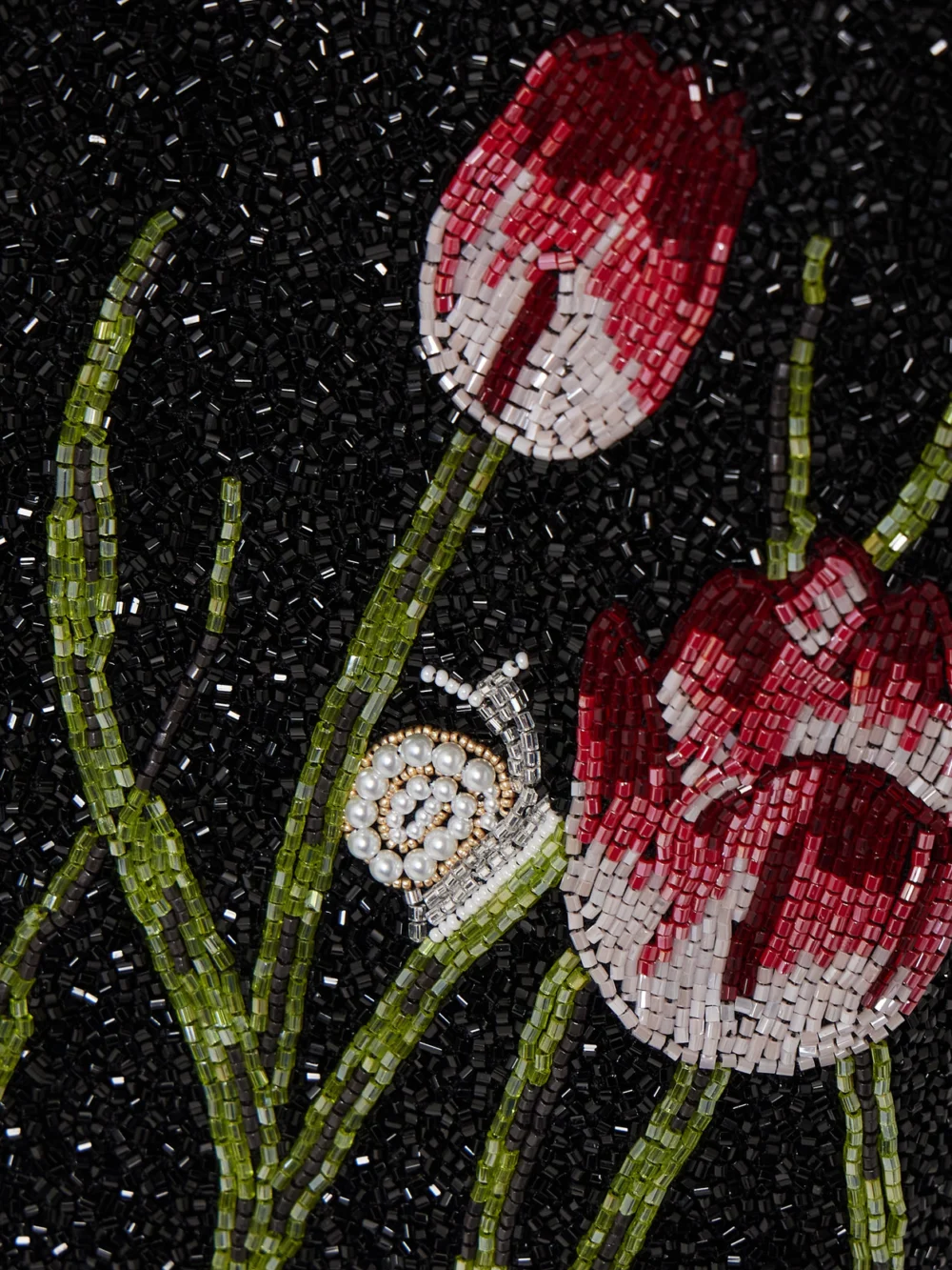 Close-up detail of the Clio Peppiatt Tulip Bead-embellished Stretch-tulle Mini Dress