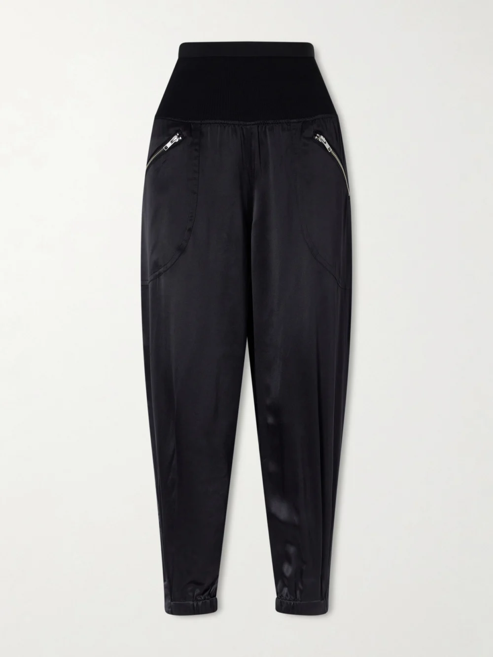 Co Cropped Zip-detailed Silk-satin Tapered Sweatpants in black