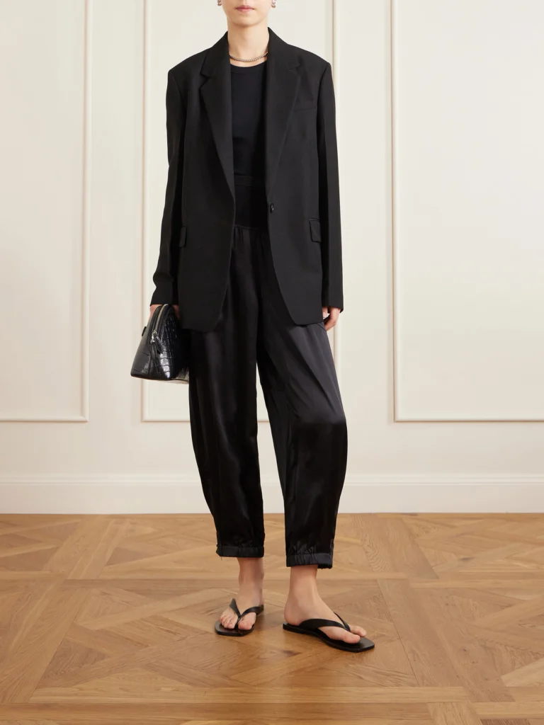 Co Cropped Zip-detailed Silk-satin Tapered Sweatpants
