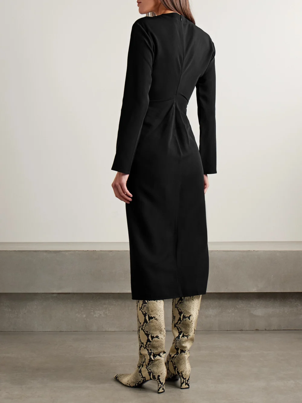 Back view of the Co Draped Crepe Midi Dress