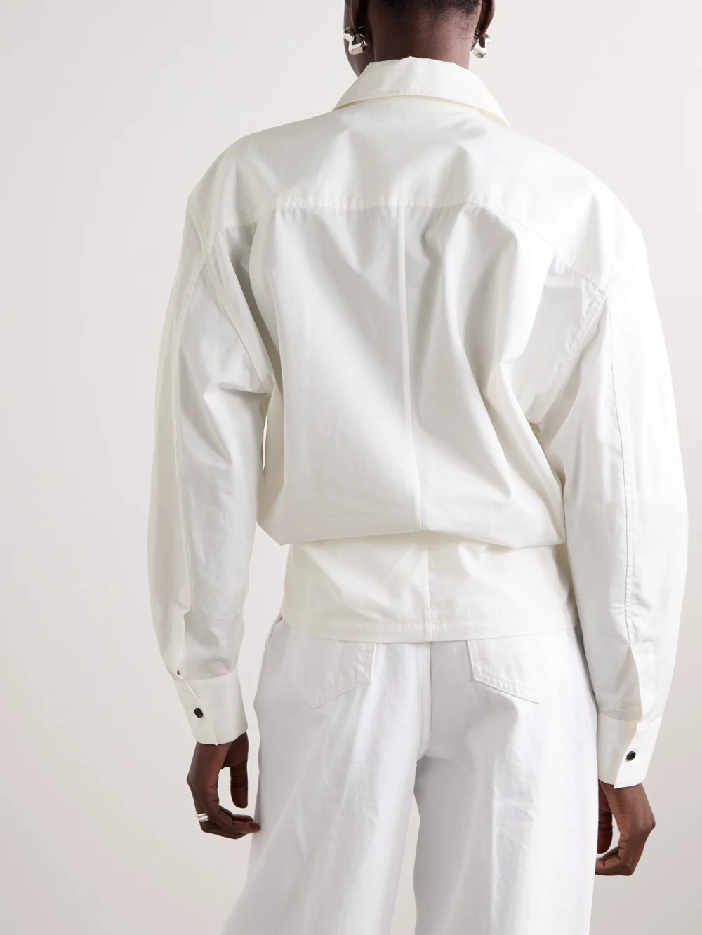 Back view of the Co Gathered Cotton and Silk-blend Poplin Shirt