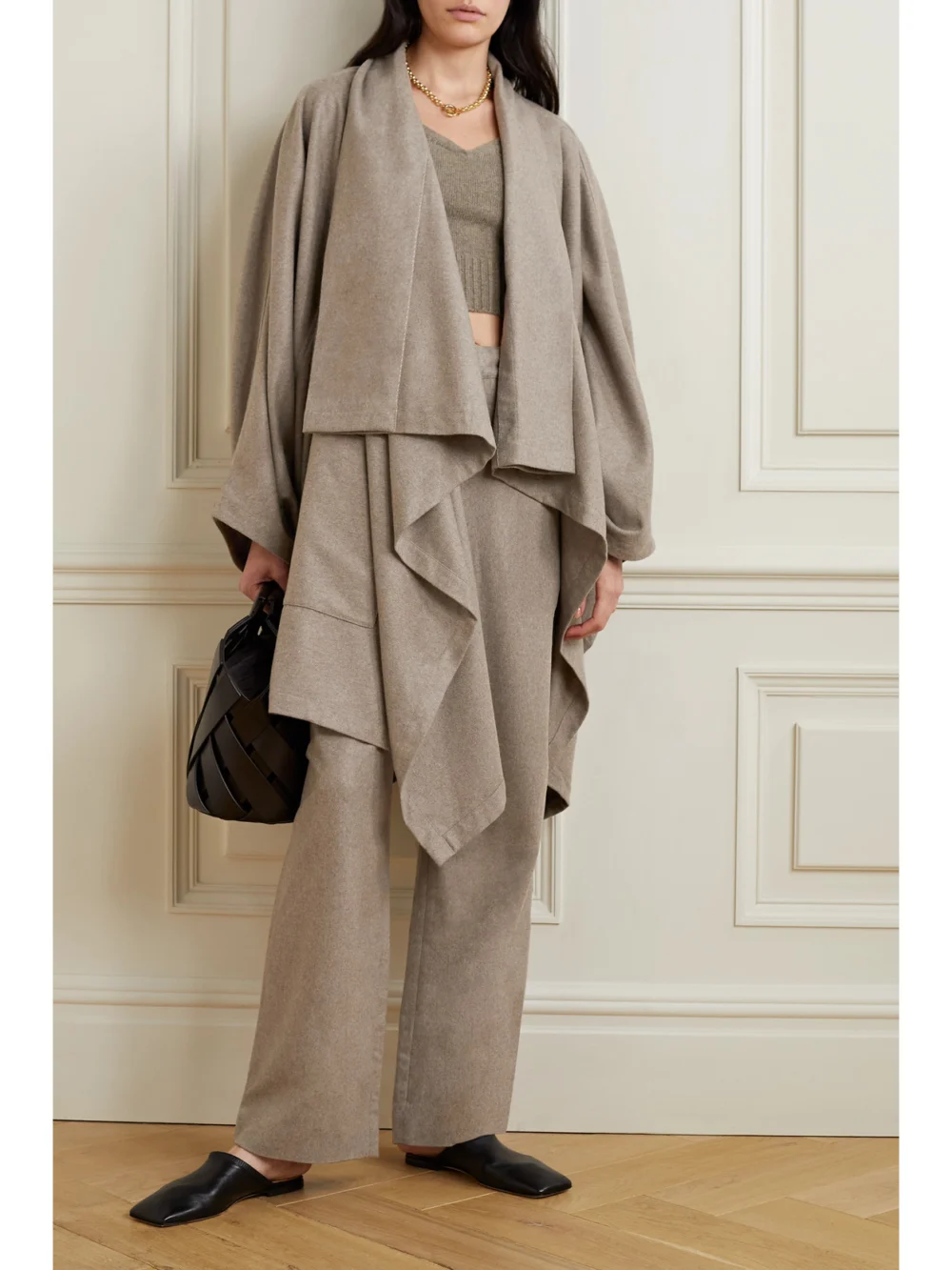 Co Natural World Recycled Cashmere Coat, worn by a model