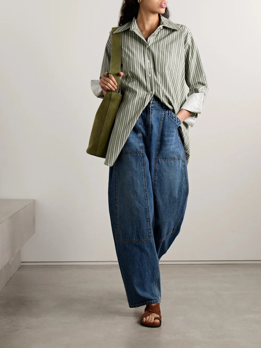 Co Oversized Striped Cotton-poplin Shirt, worn by a model