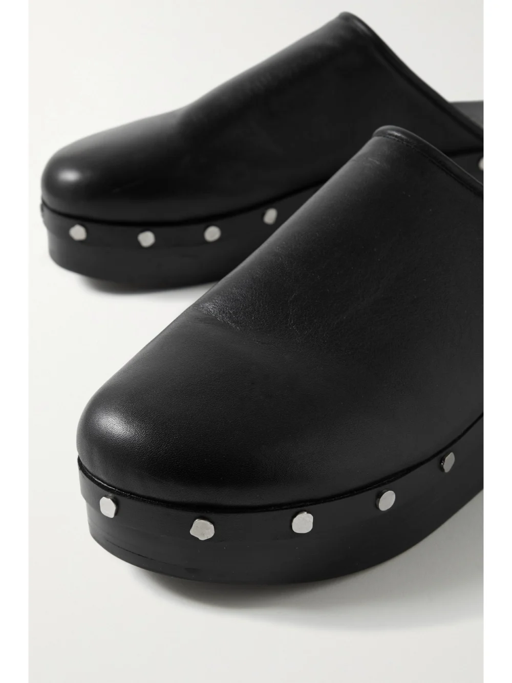 Close-up detail of the Co Studded Platform Leather Clogs