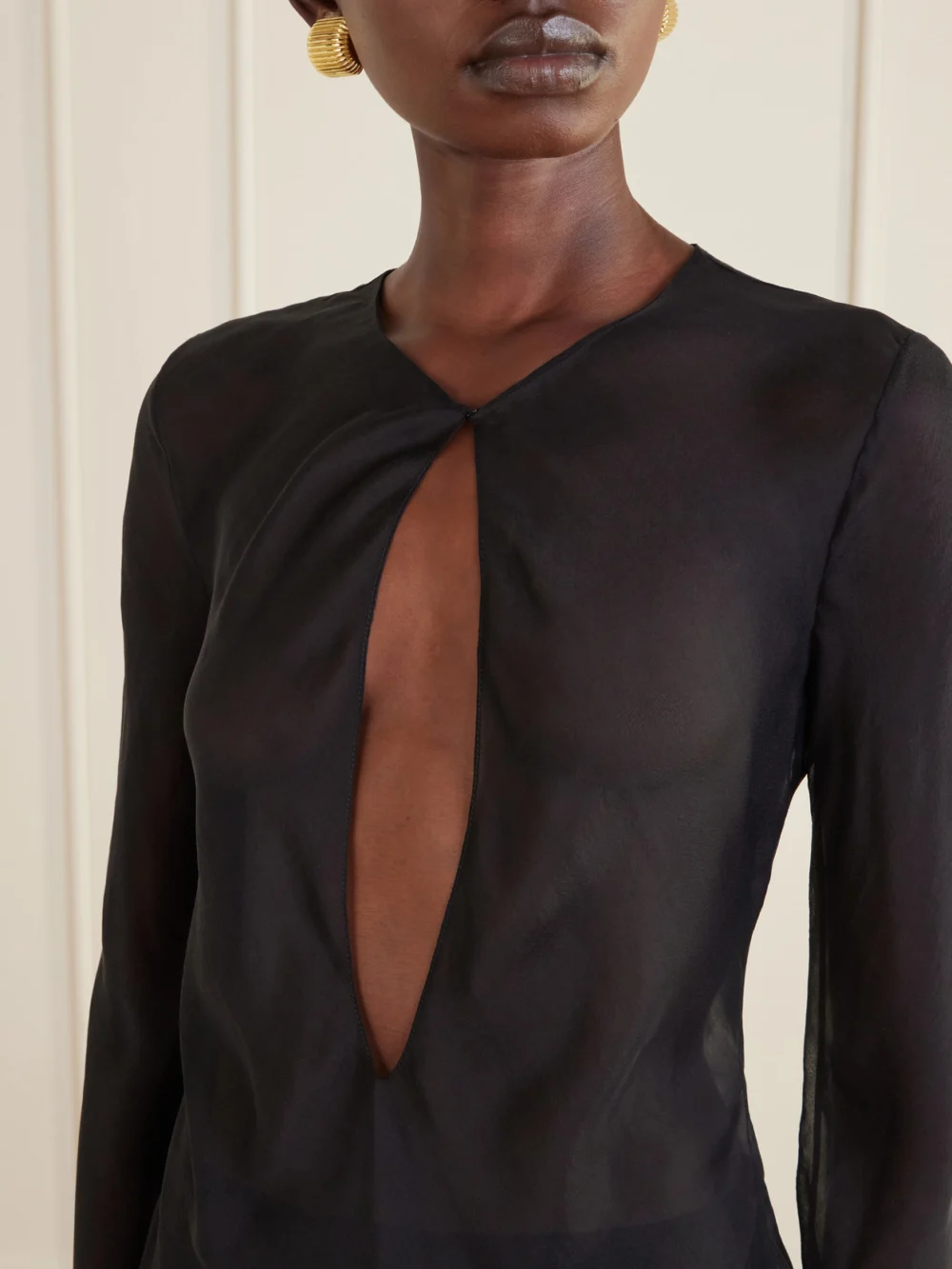 Close-up detail of the Colleen Allen Cut-out Silk-chiffon Blouse