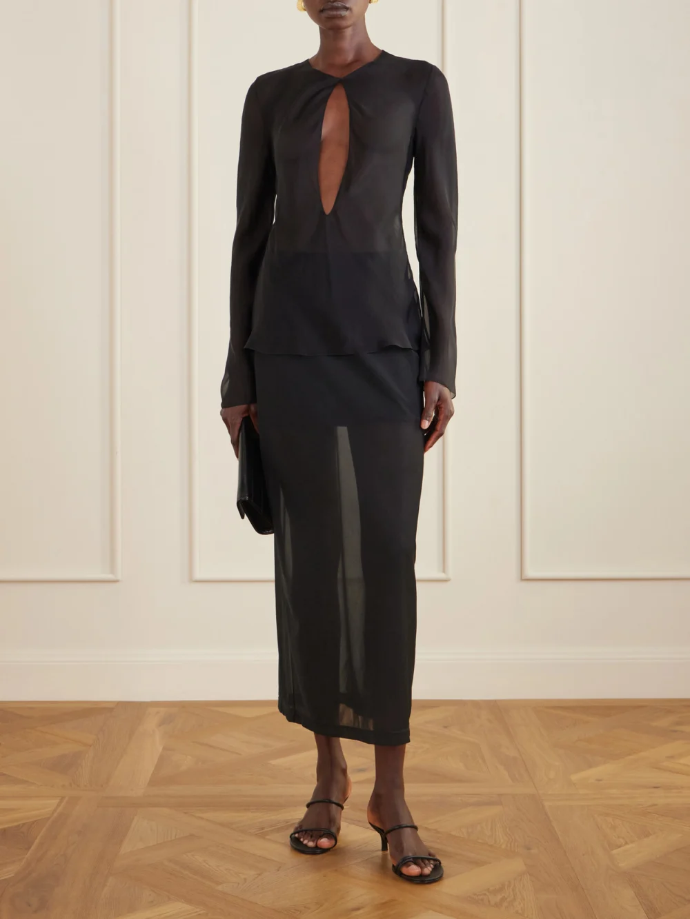 Colleen Allen Cut-out Silk-chiffon Blouse, worn by a model