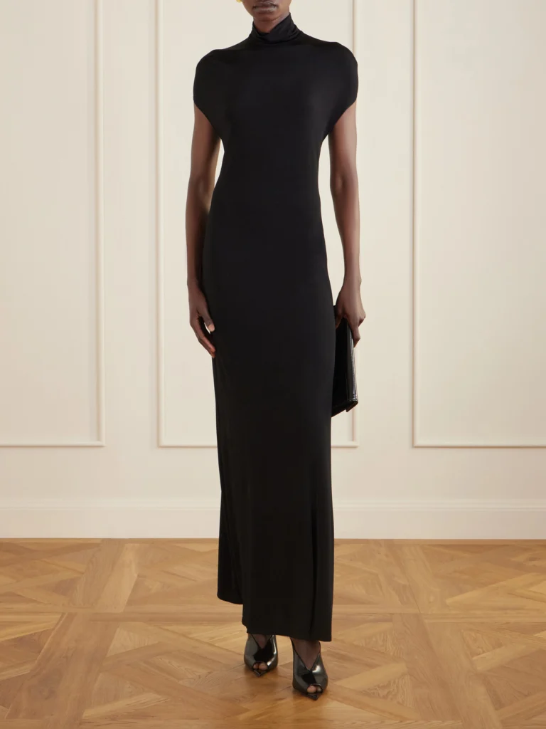 Colleen Allen Open-back Jersey Turtleneck Gown