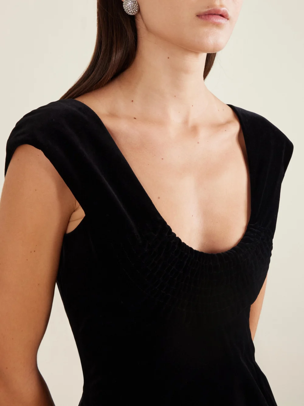 Close-up detail of the Colleen Allen Shirred Cotton-velvet Gown