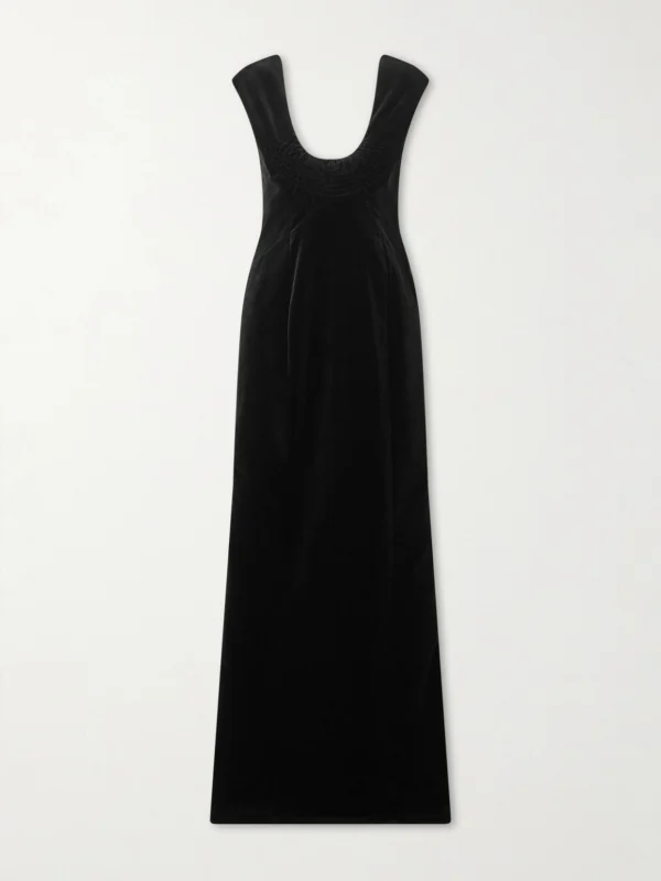 Colleen Allen Shirred Cotton-velvet Gown