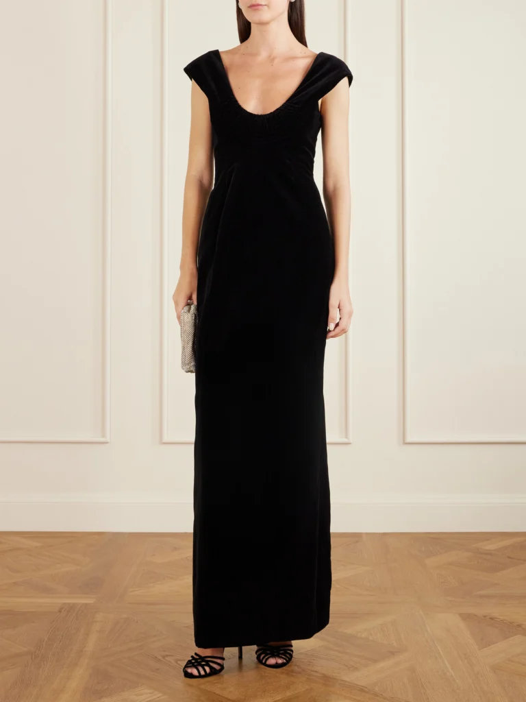 Colleen Allen Shirred Cotton-velvet Gown