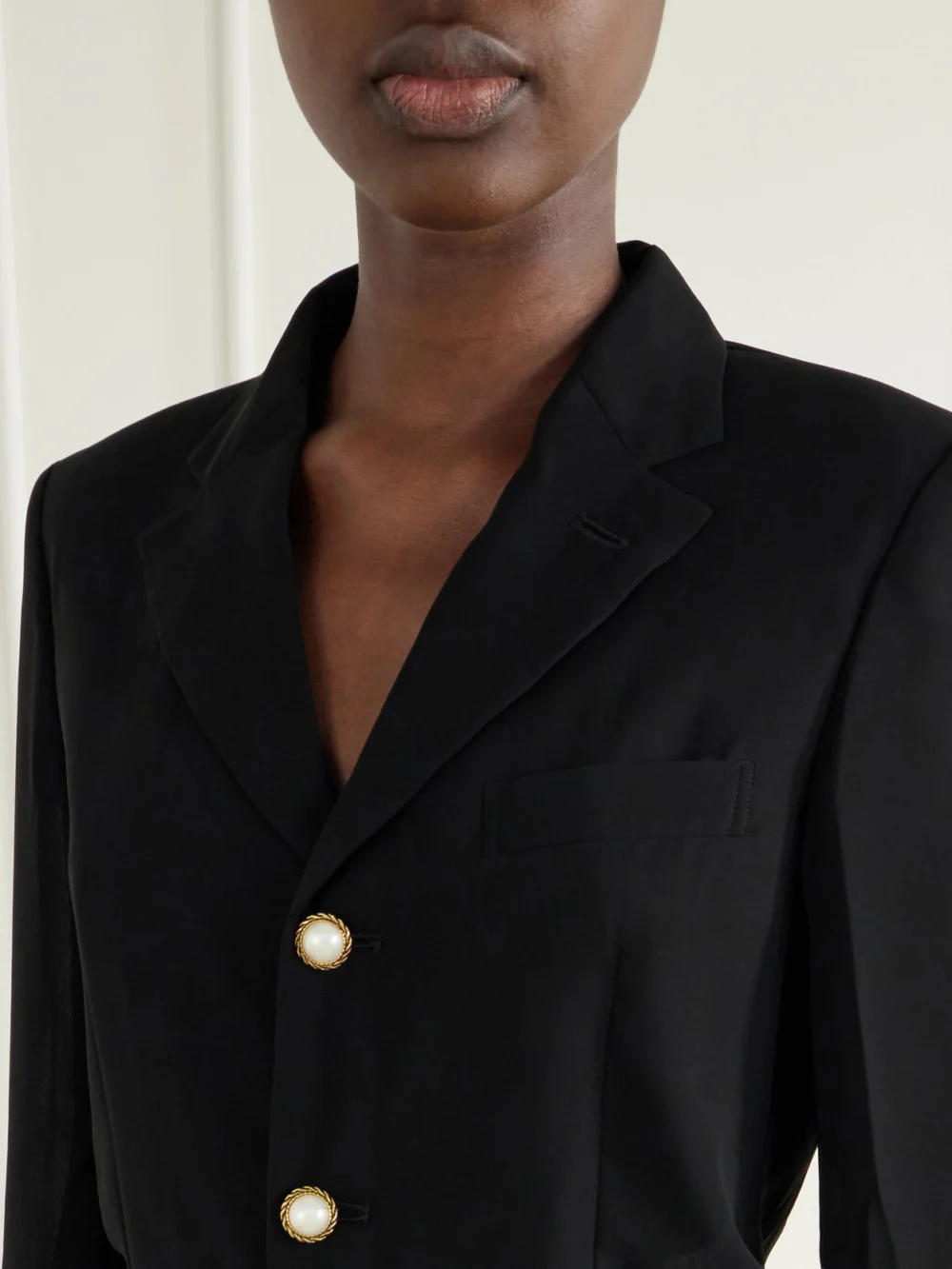 Close-up detail of the Comme des Garçons Crepe Blazer