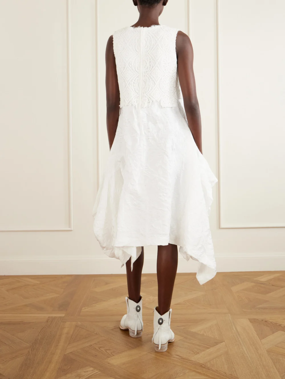 Back view of the Comme des Garçons Crochet-trimmed Cloqué Midi Dress