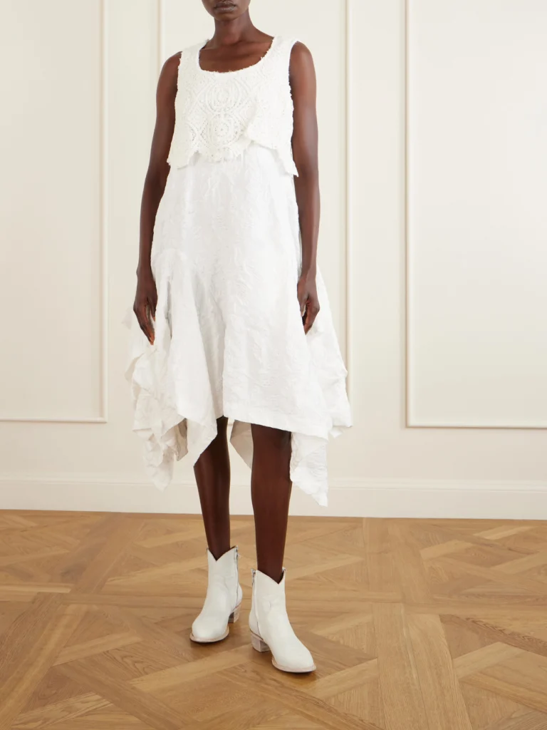 Comme des Garçons Crochet-trimmed Cloqué Midi Dress