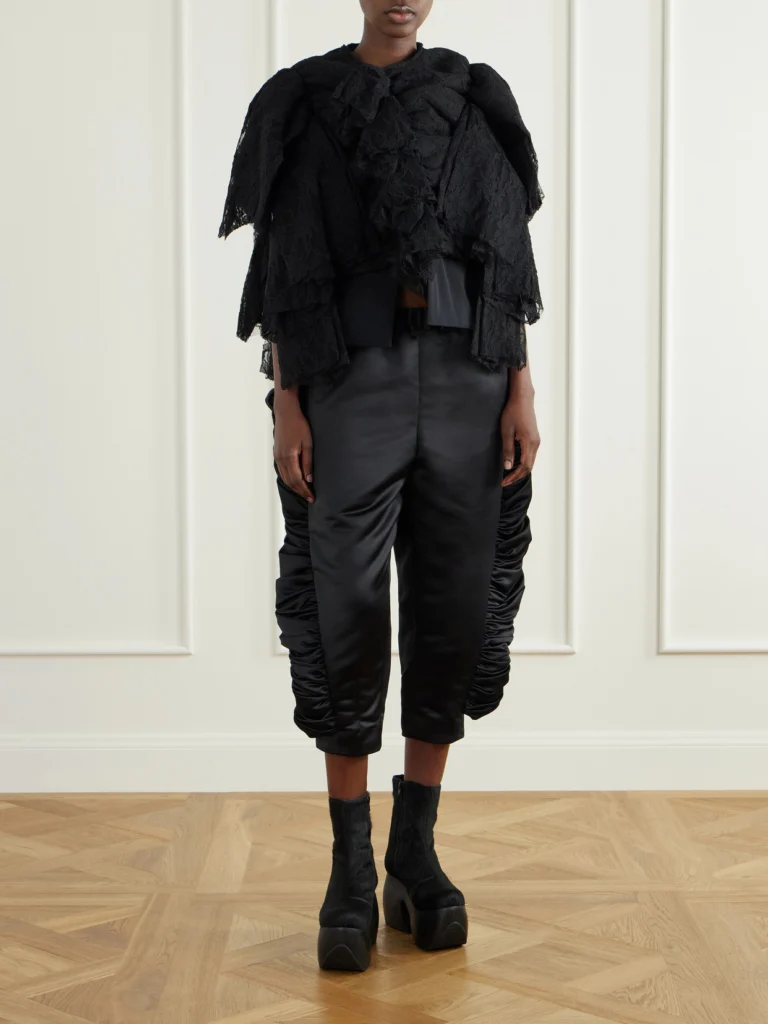 Comme des Garçons Cropped Ruffled Satin Slim-fit Capri Pants