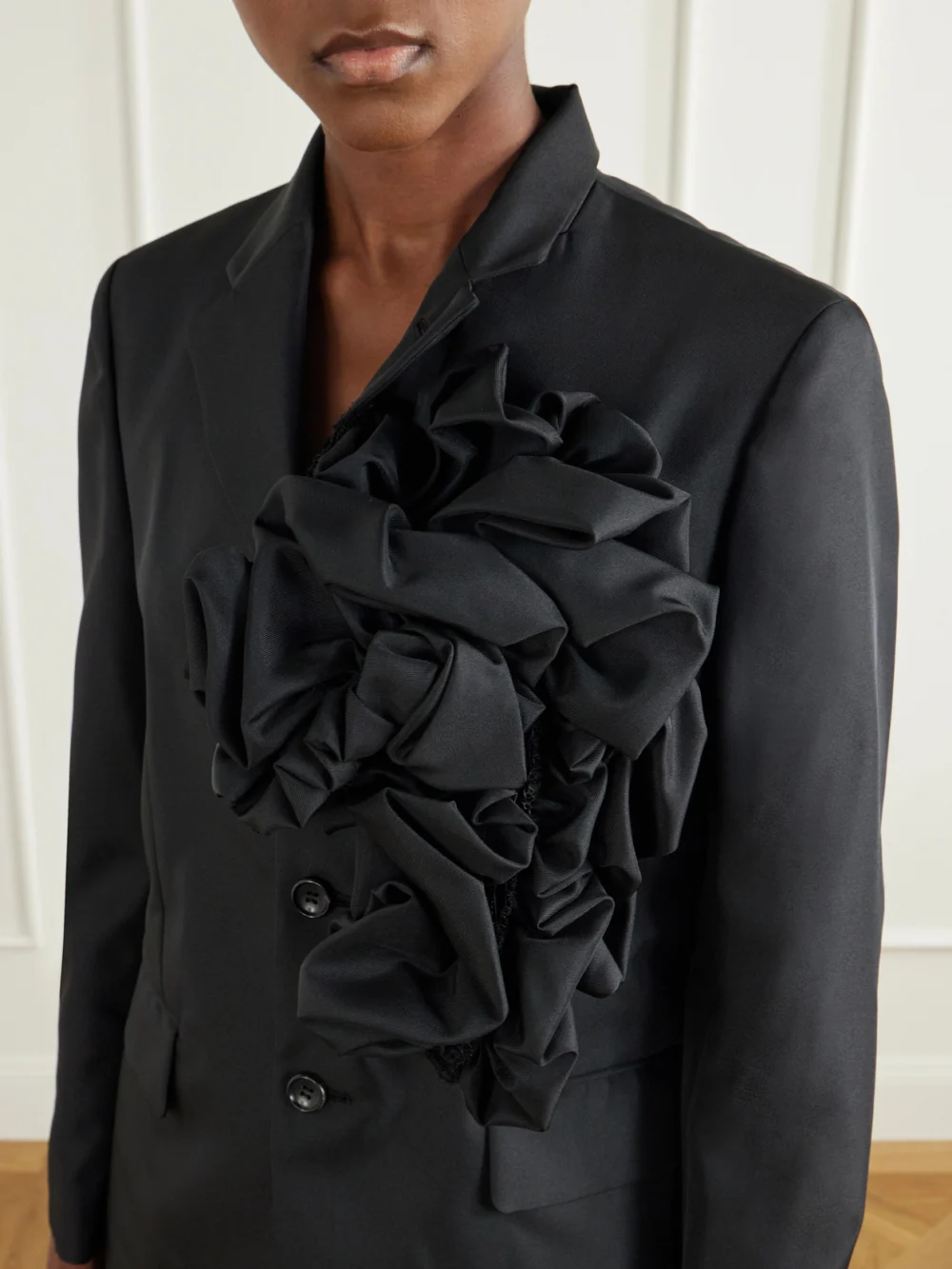 Close-up detail of the Comme des Garçons Floral-appliquéd Twill Jacket