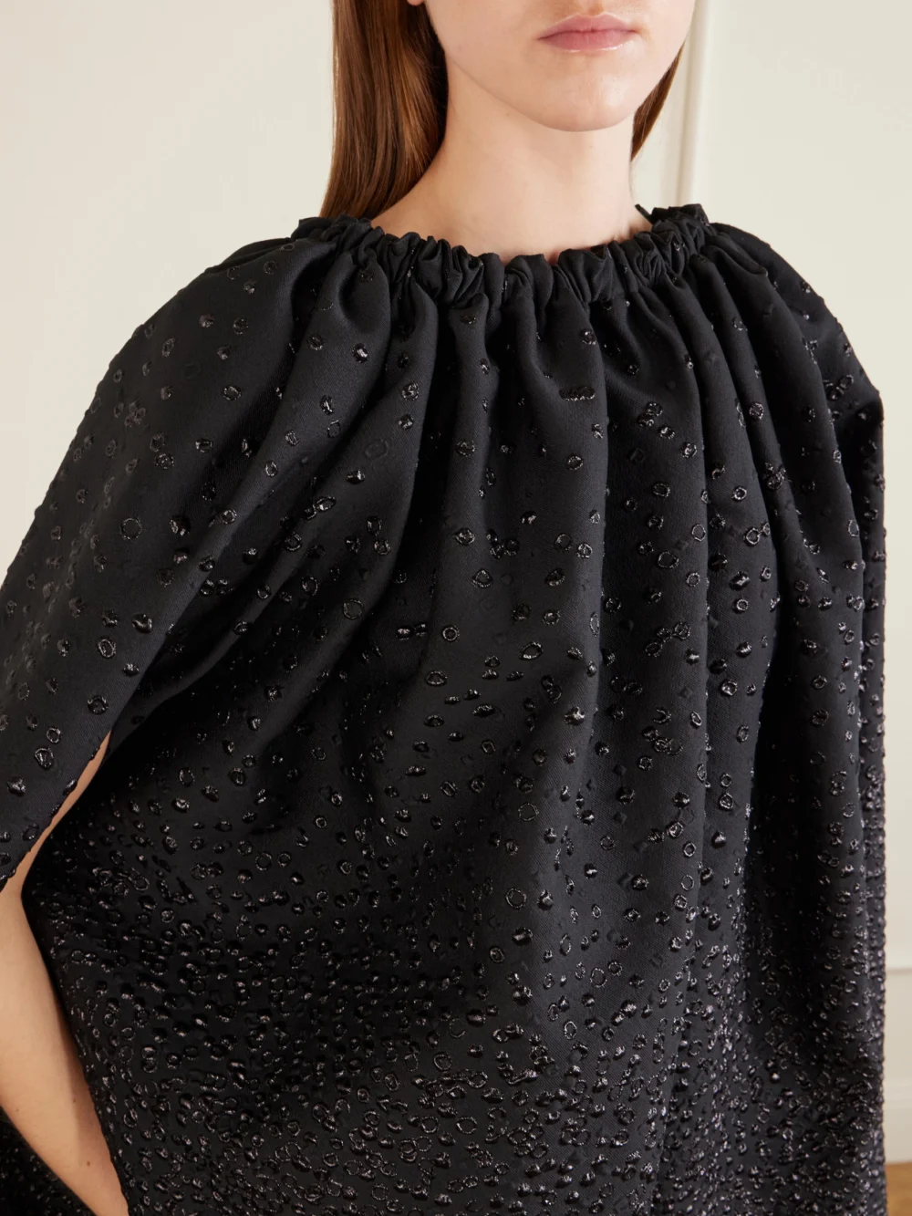 Close-up detail of the Comme des Garçons Gathered Cloqué Midi Dress
