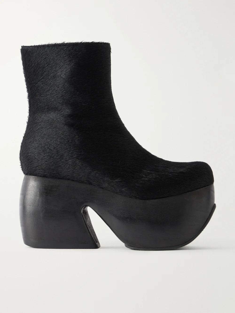 Comme des Garçons + John Fluevog Calf Hair Ankle Boots in black