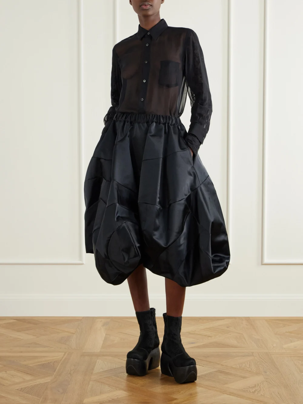 Comme des Garçons + John Fluevog Calf Hair Ankle Boots, styled view