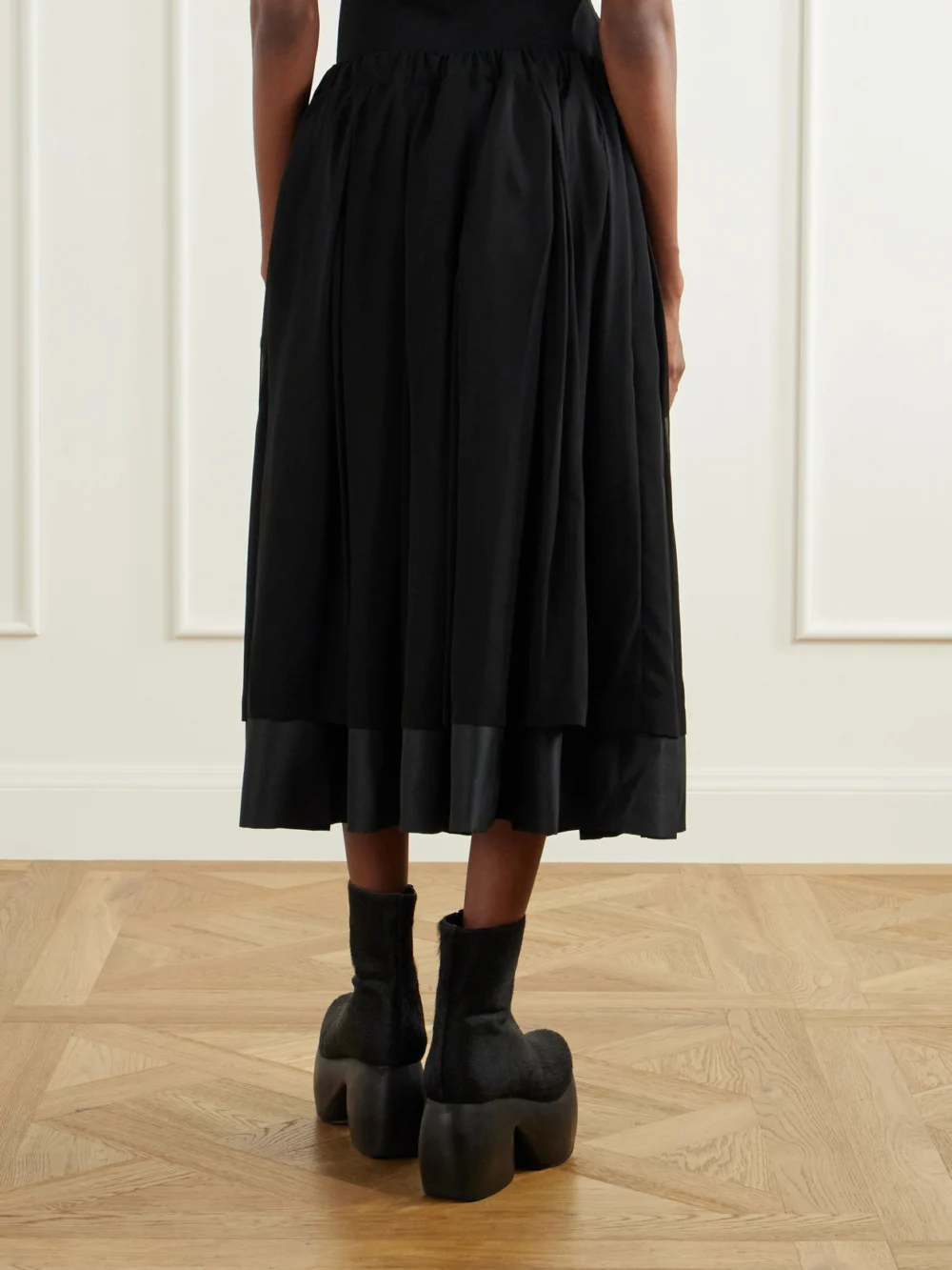 Back view of the Comme des Garçons Layered Gathered Georgette and Organza Midi Skirt