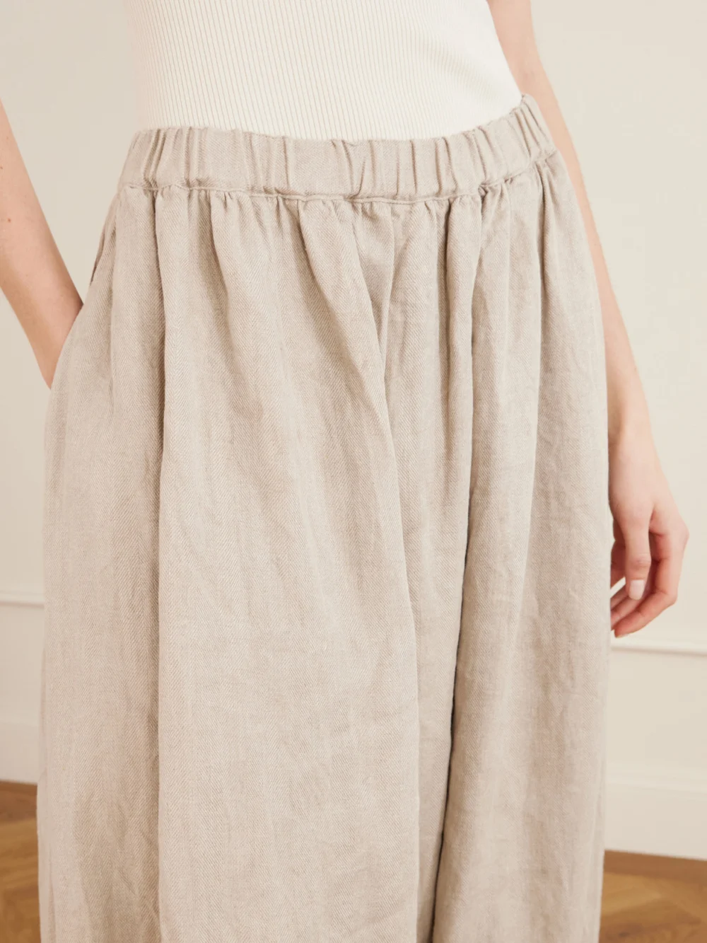 Close-up detail of the Comme des Garçons Linen Wide-leg Pants