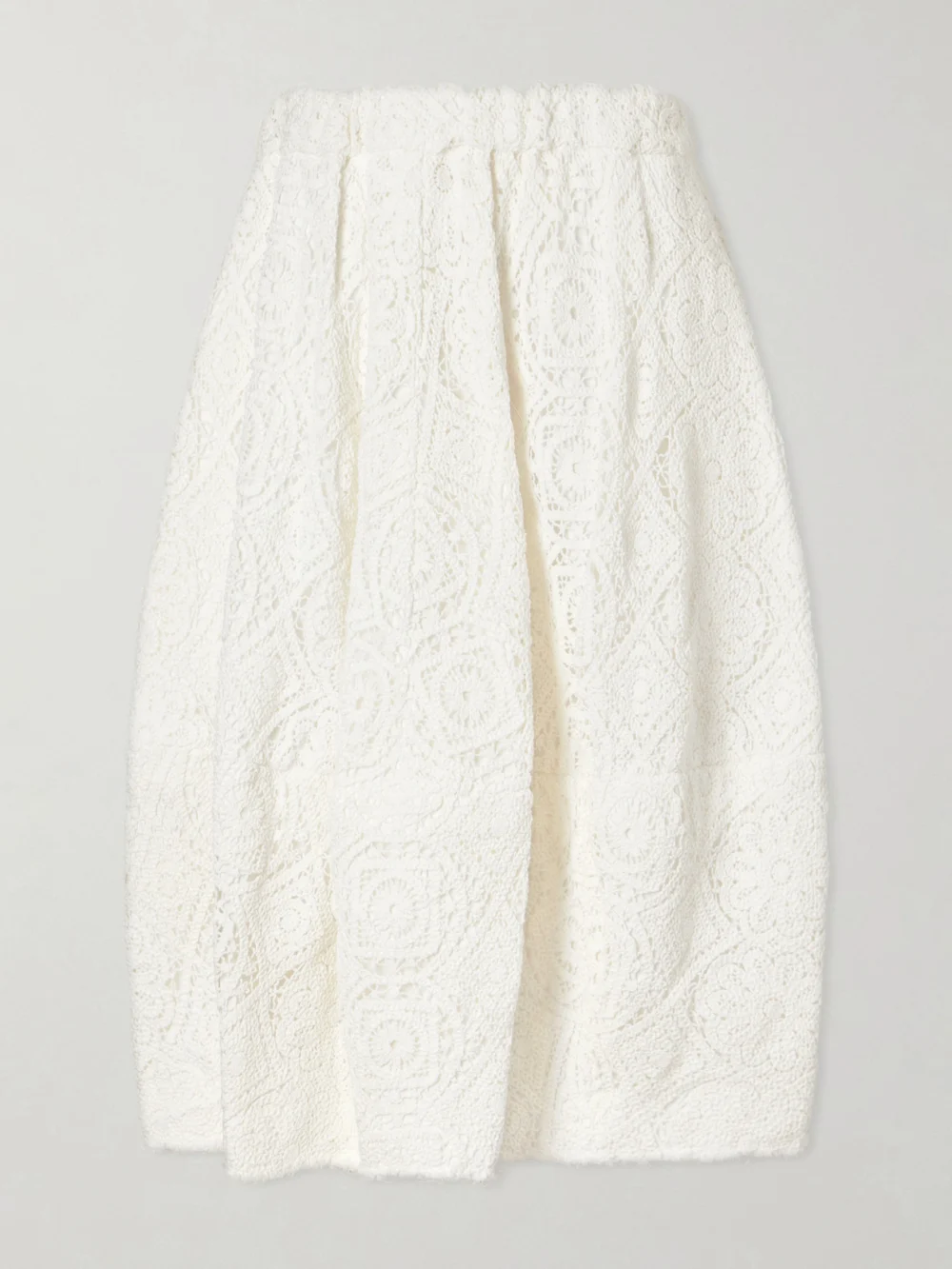 Comme des Garçons Pleated Crocheted Cotton Midi Skirt in off-white