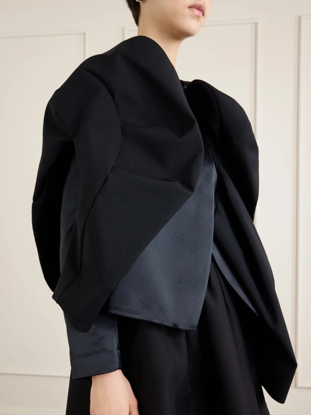 Close-up detail of the Comme des Garçons Wool and Satin-trimmed Crepe Jacket