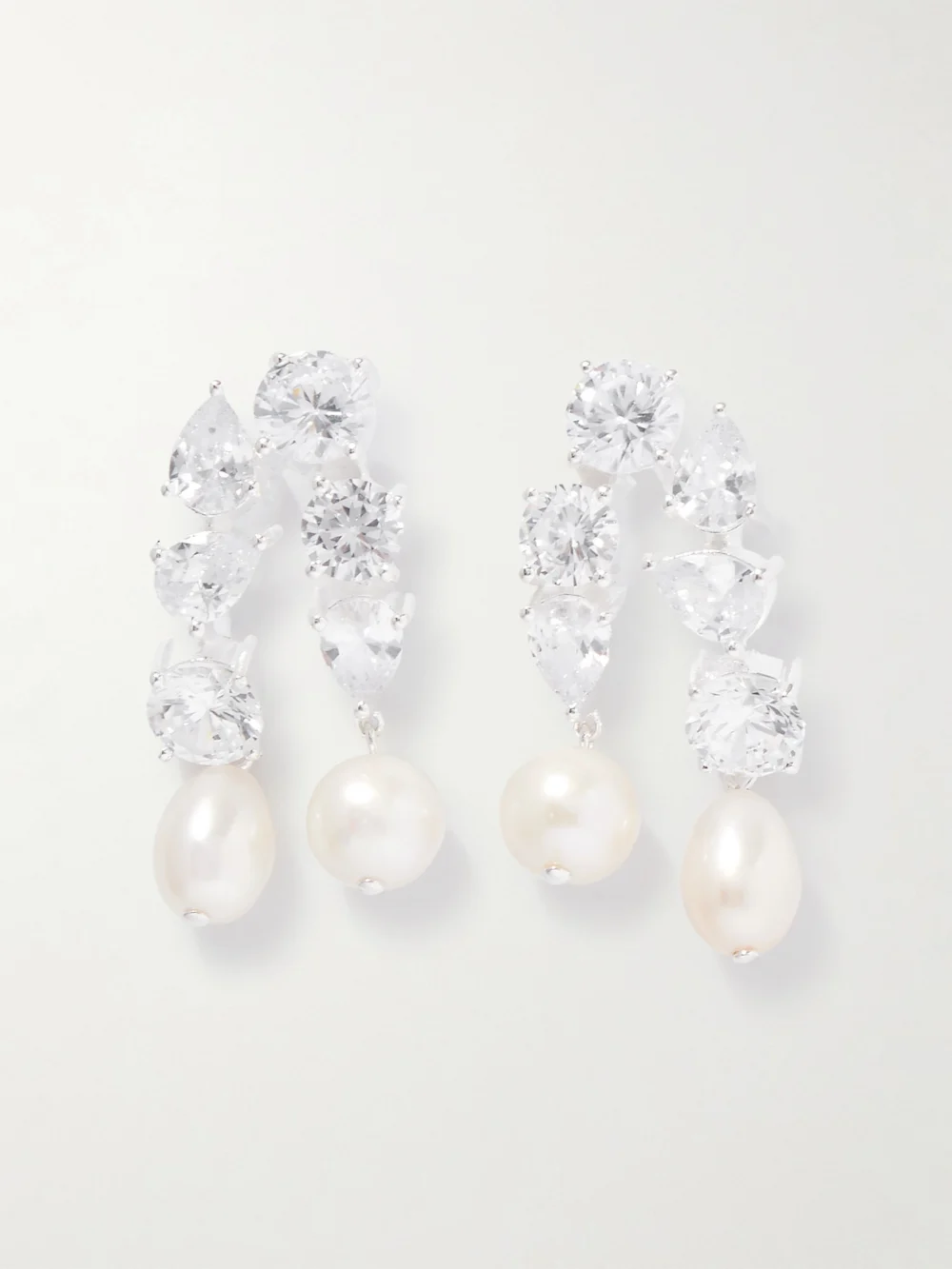 Completedworks Cascading Recycled Silver, Cubic Zirconia and Pearl Earrings