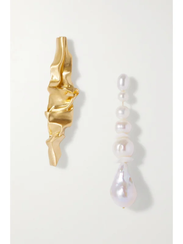 Completedworks Crumple Gold Vermeil, Pearl and Ceramic Earrings