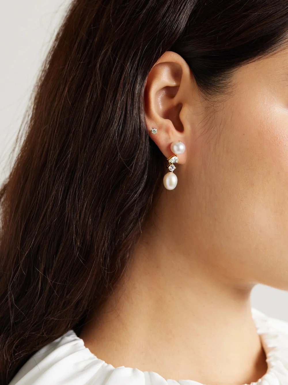 Completedworks Gold-plated, Pearl and Cubic Zirconia Earrings, styled view