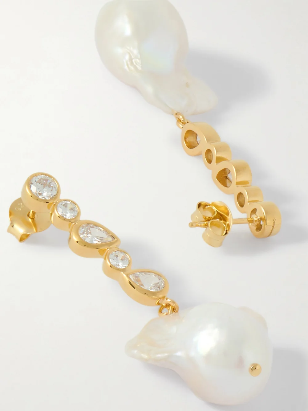 Close-up detail of the Completedworks Recycled Gold Vermeil, Pearl and Cubic Zirconia Earrings